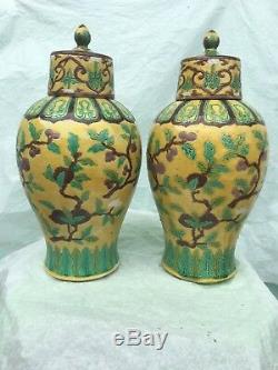 Pair Antique Chinese Porcelain Famille Rose Vases Signed Republic