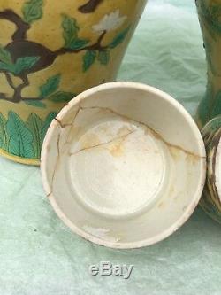 Pair Antique Chinese Porcelain Famille Rose Vases Signed Republic
