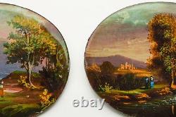 Pair Antique Continental Miniature Reverse Glass Paintings 19th C