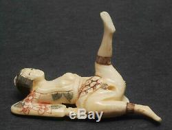 Pair Antique Erotic Signed Japanese Carved Netsuke Geisha Man Sexual 60mm