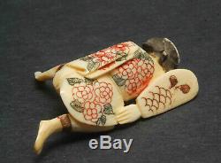 Pair Antique Erotic Signed Japanese Carved Netsuke Geisha Man Sexual 60mm