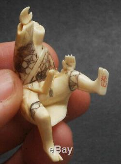 Pair Antique Erotic Signed Japanese Carved Netsuke Geisha Man Sexual 60mm