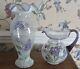 Pair Antique Fenton Fluted Clear & Frosted Swirl Vase W Pitcher Signed W Tags