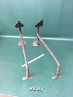 Pair Antique Folk Art American Hand Forged ANCHOR ANDIRONS Signed Taber