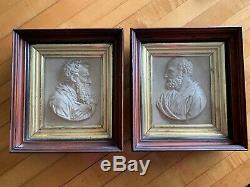 Pair Antique Framed Porcelain Figural Plaques Wall Art Greek -italian Signed