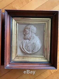 Pair Antique Framed Porcelain Figural Plaques Wall Art Greek -italian Signed