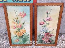 Pair Antique Frames Wooden Vintage Painting Oil on Canvas Signed 1923