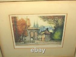 Pair Antique French Art Print Engraving Hand Colored Signed Beautiful Colors