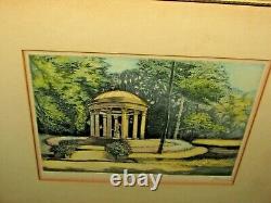 Pair Antique French Art Print Engraving Hand Colored Signed Beautiful Colors