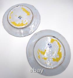 Pair Antique French Faience 19th Century Tin Glazed Wall Plates Signed Quimper