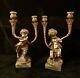Pair Antique French Gilt Cherub & Satyr Candelabra Candle Holders Signed Clodion
