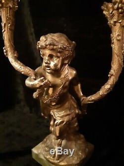 Pair Antique French Gilt Cherub & Satyr Candelabra Candle Holders Signed Clodion