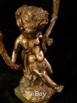 Pair Antique French Gilt Cherub & Satyr Candelabra Candle Holders Signed Clodion