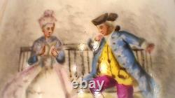 Pair Antique French Sevres Urns Bleu Celeste Bronze Signed Courting Scene -As Is