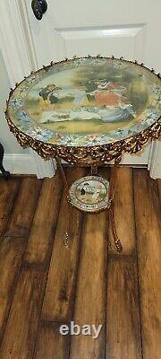 Pair Antique French Signed Limoge Porcelain Style Gilt Bronze Two Tiered Table