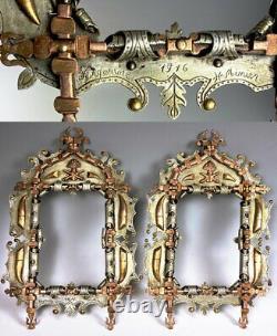 Pair Antique French Trench Art Frames, Argonne Battle Spent Shells, 1916, Signed