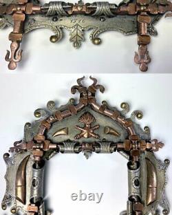 Pair Antique French Trench Art Frames, Argonne Battle Spent Shells, 1916, Signed