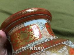 Pair Antique Japanese Hand Painted Kutani Porcelain Vase 11.5 signed
