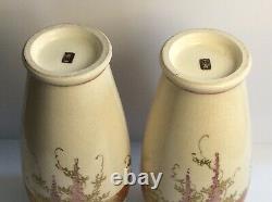 Pair Antique Japanese Meiji Taisho Satsuma Wisteria Vases 19th / 20th C Signed