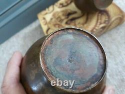 Pair Antique Japanese Patinated Bronze Vases Signed Meiji Period