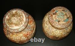 Pair Antique Japanese Satsuma Ginger Jars Warrior Figures Signed