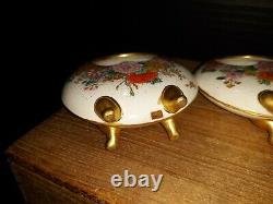 Pair Antique Japanese Satsuma Miniature Ceramic Baskets Signed