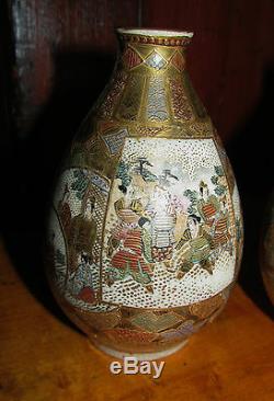 Pair Antique Japanese Satsuma Vases As Is Condition Signed