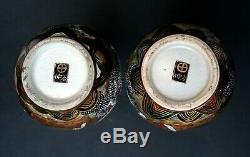 Pair Antique Japanese Satsuma Vases Signed Zen Buddhist Disciples Of Buddha