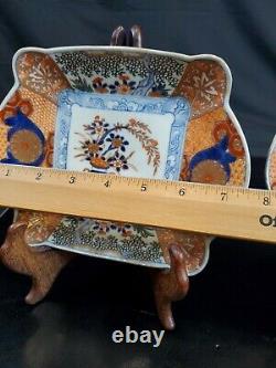 Pair Antique Japanese Square Imari Porcelain Plate Meiji Period Signed