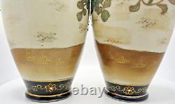 Pair Antique Late 19th Century Japanese Satsuma Moriage Vases Signed Gonkozan