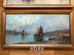 Pair Antique Marine Maritime Oil Painting Gilt Frames Glazed Signed