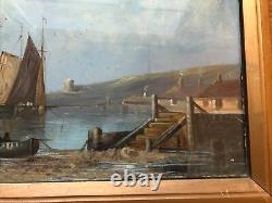 Pair Antique Marine Maritime Oil Painting Gilt Frames Glazed Signed