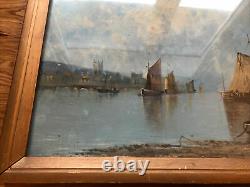 Pair Antique Marine Maritime Oil Painting Gilt Frames Glazed Signed