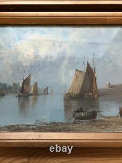 Pair Antique Marine Maritime Oil Painting Gilt Frames Glazed Signed