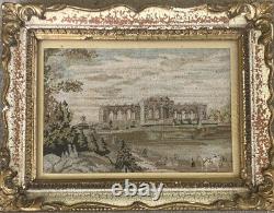 Pair Antique Micro Petit Point Needlepoint Framed Tapestry Signed REICH (Adolf)