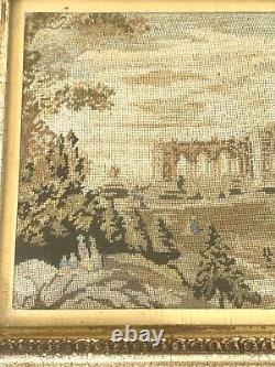 Pair Antique Micro Petit Point Needlepoint Framed Tapestry Signed REICH (Adolf)