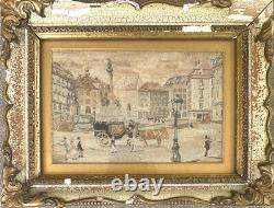 Pair Antique Micro Petit Point Needlepoint Framed Tapestry Signed REICH (Adolf)