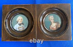 Pair Antique Miniature Framed Oil Painting Portrait Signed BEAUTY