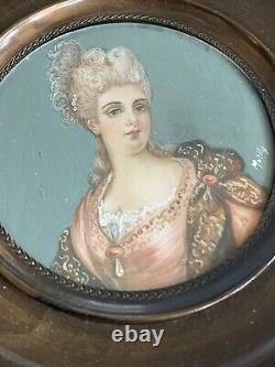 Pair Antique Miniature Framed Oil Painting Portrait Signed BEAUTY