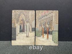 Pair Antique Miniature Interior Oil Paintings on Wood Panels- Signed I S Sevilla