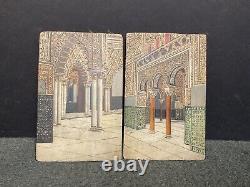 Pair Antique Miniature Interior Oil Paintings on Wood Panels- Signed I S Sevilla