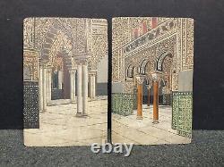 Pair Antique Miniature Interior Oil Paintings on Wood Panels- Signed I S Sevilla