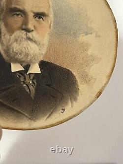 Pair Antique Miniature Portraits Round Gilt Brass Metal Photo Frames Signed 19c