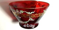 Pair Antique Moser Ruby Red Glass Tea Cup & Saucer Hand Painted Man Lady/Signed