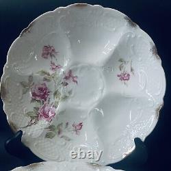 Pair Antique Moustiers French Oyster Plates Embossed Hand Painted Signed Fe 9