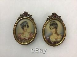 Pair Antique Oil Painting Signed Well Dressed Woman