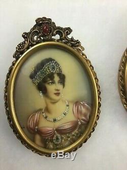 Pair Antique Oil Painting Signed Well Dressed Woman