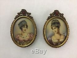 Pair Antique Oil Painting Signed Well Dressed Woman