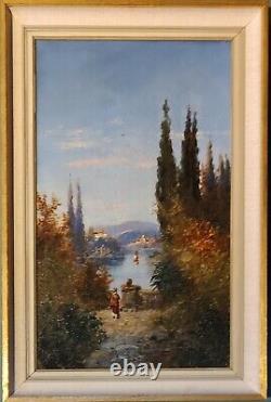 Pair Antique Oil Paintings Lake Lucerne Switzerland Como Italy Signed H Waldeck