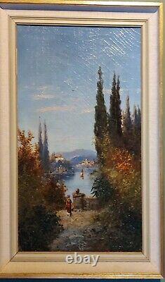 Pair Antique Oil Paintings Lake Lucerne Switzerland Como Italy Signed H Waldeck